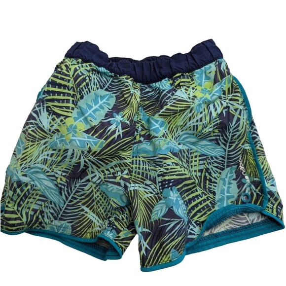 Nabaiji Decathalon Little Boys 3-4 4T Swim Trunks Lined Tropical Green Blue - Picture 1 of 5